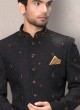 Jacquard Silk Indowestern In Black Color